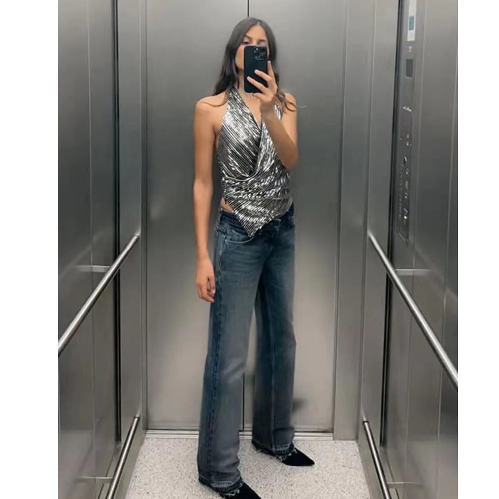 Zara limited edition sequin draped style top
